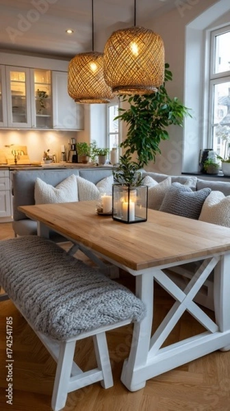 Fototapeta Cozy dining nook with inviting warmth