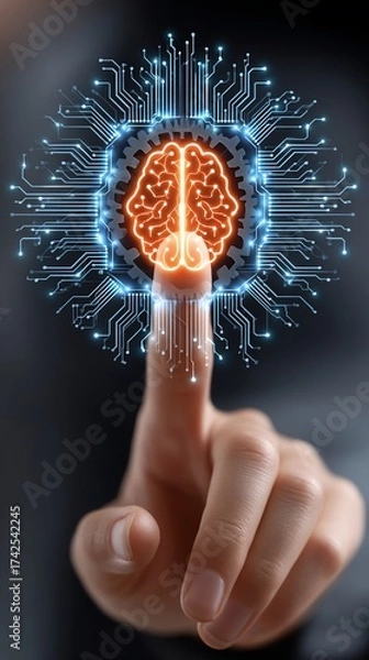 Fototapeta Digital brain interface activated by human touch