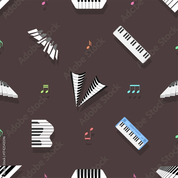Fototapeta Seamless Pattern Abstract Elements Concert, Performance, Music Piano Keys Notes Vector Design Style Background Illustration Texture For Prints Textiles, Clothing, Gift Wrap, Wallpaper, Pastel