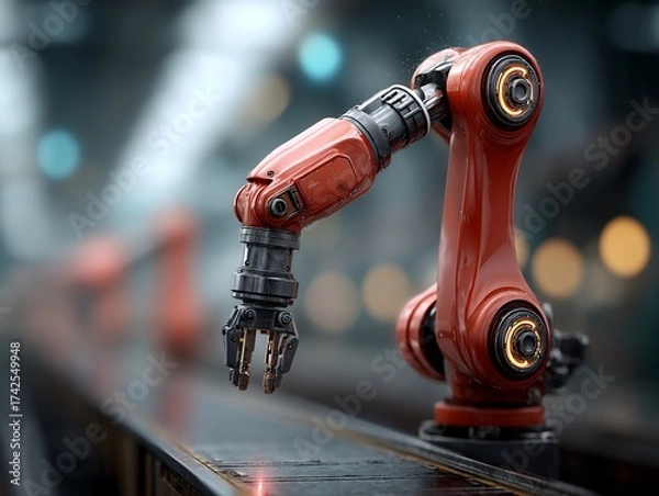 Fototapeta Robotic arm poised in industrial setting