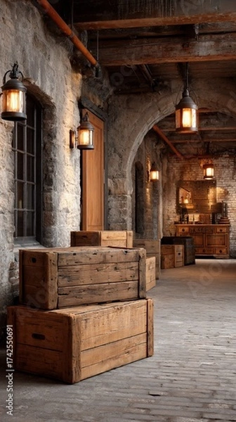 Fototapeta Rustic manor storage lit by lanterns