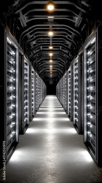 Fototapeta Server room tunnel of digital data