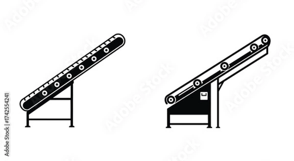 Fototapeta Schematic illustration of two industrial conveyor belts in a black and white style