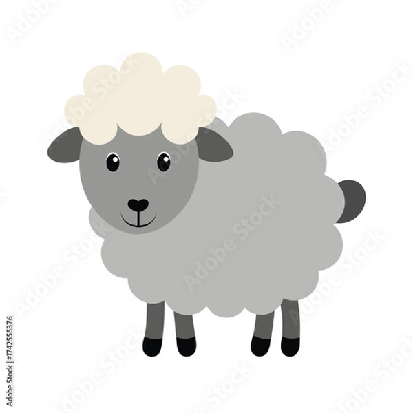 Fototapeta Cartoon sheep with fluffy wool on white background