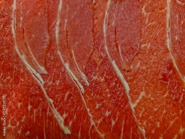 Fototapeta  Close-Up of Thinly Sliced Raw Beef Brisket.