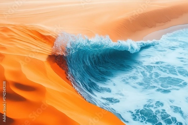 Fototapeta surreal dreams of an ocean spilling into a desert sand dune