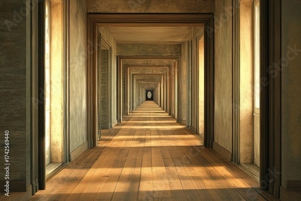 Fototapeta surreal dreams of an endless hallway lined with doors to other worlds