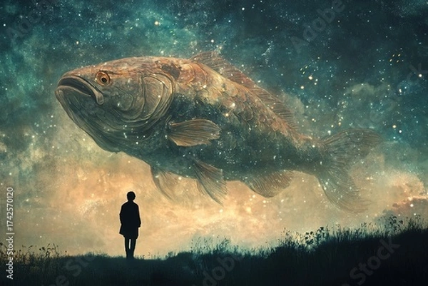 Fototapeta surreal dreams of giant fish swimming through starry skies