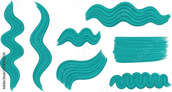 Fototapeta Abstract teal brush strokes and wavy lines creating a sense of artistic flow and texture.