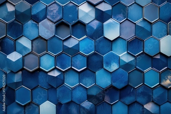 Fototapeta tessellated hexagonal pattern in cool blue tones