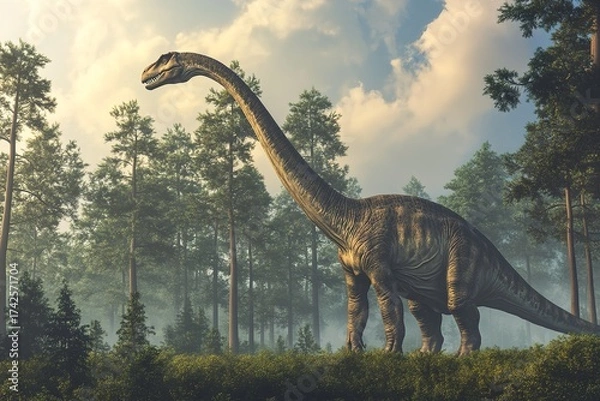Fototapeta towering brachiosaurus grazing high treetops