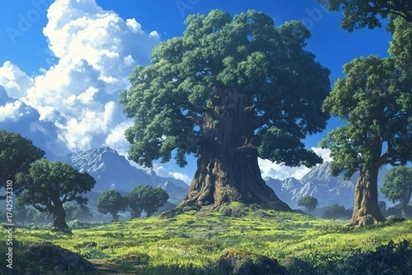 Fototapeta ancient giant trees towering over prehistoric plains