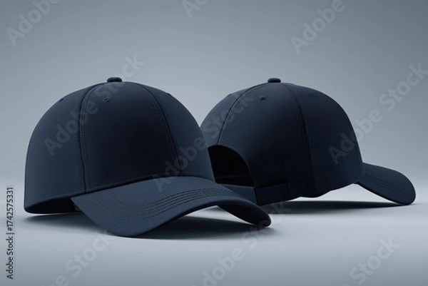 Fototapeta Stylish Headwear: Showcasing two sleek baseball caps in a modern, minimalist design, offering a versatile accessory option.