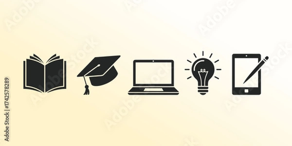 Fototapeta Minimalist Silhouette Icons Symbolizing Learning, Innovation, and Digital Study.