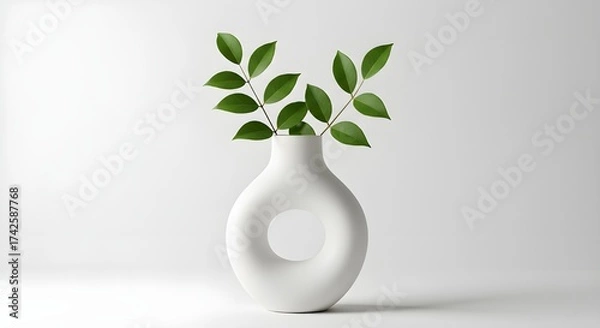 Fototapeta Modern vase with green leafy branches on white background