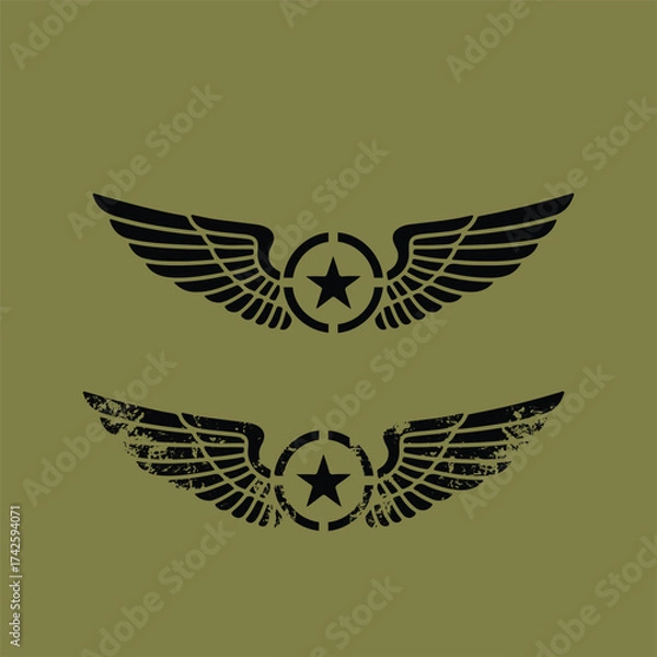 Fototapeta Military Aviation Wings Emblems Star Insignia Crests Badges Set