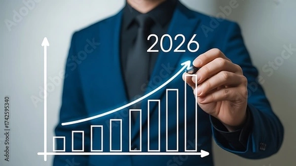 Obraz A businessman drawing a rising graph with 2026, representing business growth and financial success