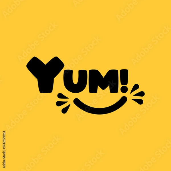 Fototapeta Yum Yum text. Yummy concept design doodle for print. Printable graphic tee.