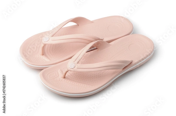 Fototapeta Pair of pink rubber flip flops