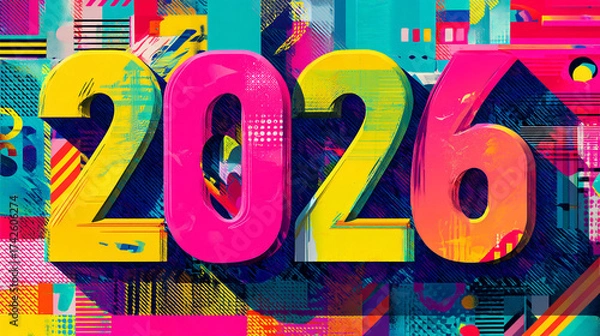 Fototapeta A colorful abstract representation of the year two thousand and twenty six