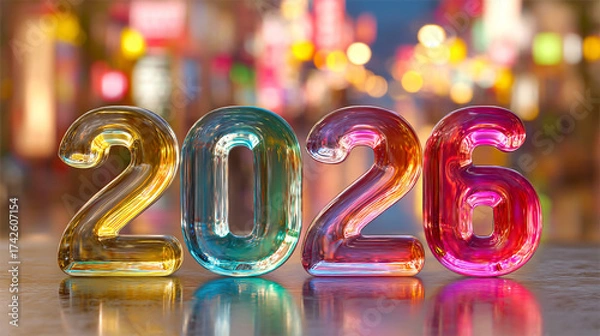 Fototapeta Colorful translucent numbers spelling out the year twenty twenty six