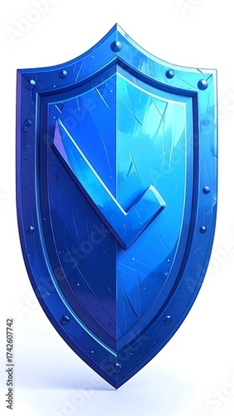 Obraz Blue Shield with Checkmark - Security and Protection Assurance.