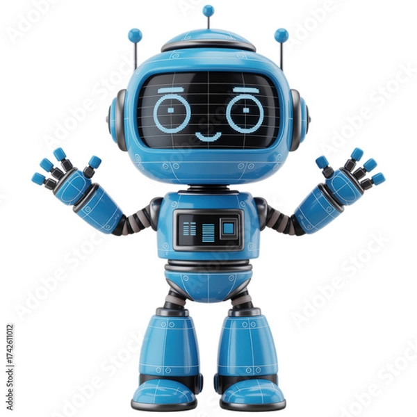 Fototapeta Friendly Robot on Blueprint Background - Digital Illustration png transparent 