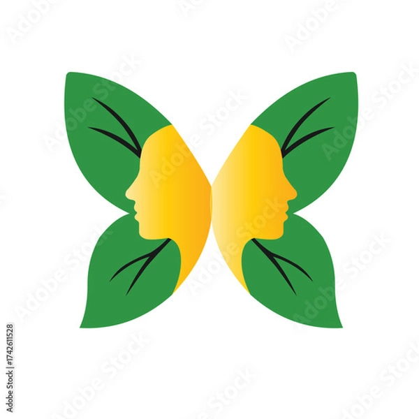 Fototapeta Butterfly Silhouette of Faces Symbolizing Beauty and Nature Intertwined in a Harmonious and Visually Striking Representation on a White Background