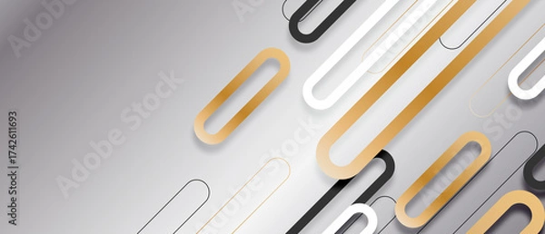 Fototapeta Banner template golden, white and black rounded shape geometric on dark grey background