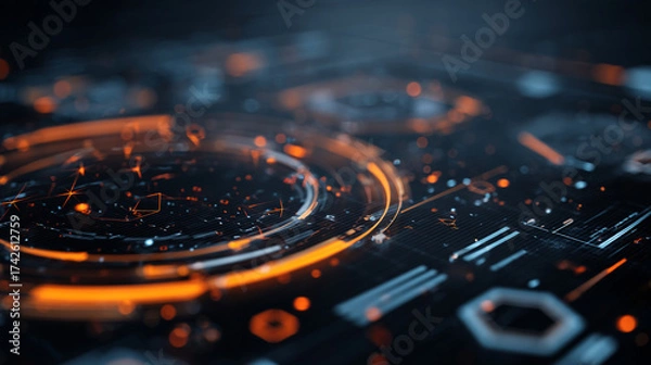 Fototapeta Abstract technology background with glowing orange and blue elements