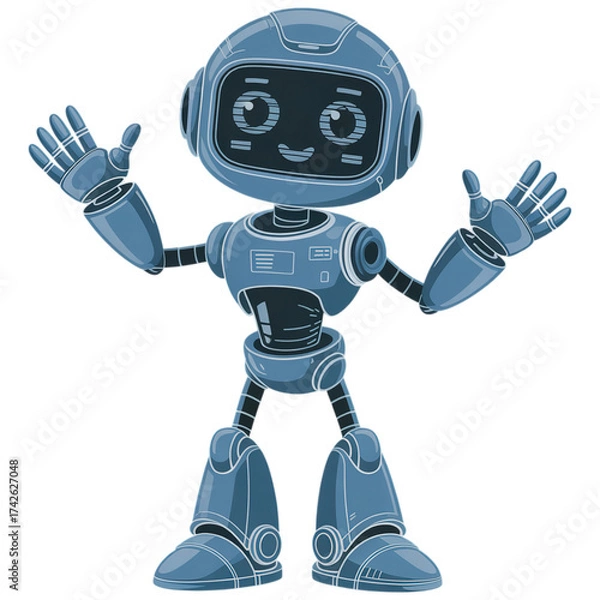 Fototapeta Friendly Robot on Blueprint Background - Digital Illustration png transparent 