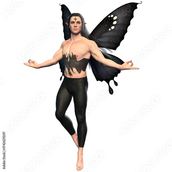 Fototapeta 3D rendered male fantasy character as a dark butterfly isolated on transparent background