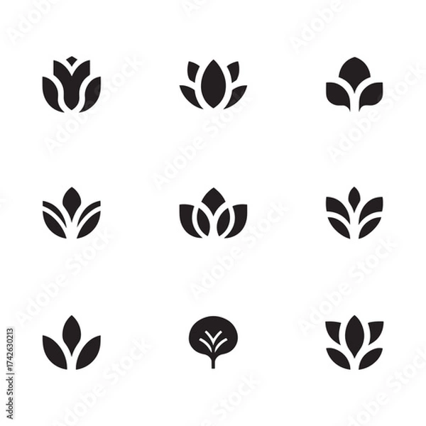 Fototapeta Modern Leaf silhouette icon set. Botanical plant and foliage symbols. Natural organic collection for eco-friendly design, growth concepts, and forest themes.