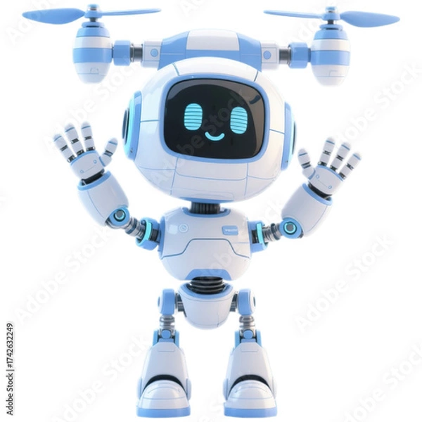 Fototapeta Friendly Robot on Blueprint Background - Digital Illustration png transparent 