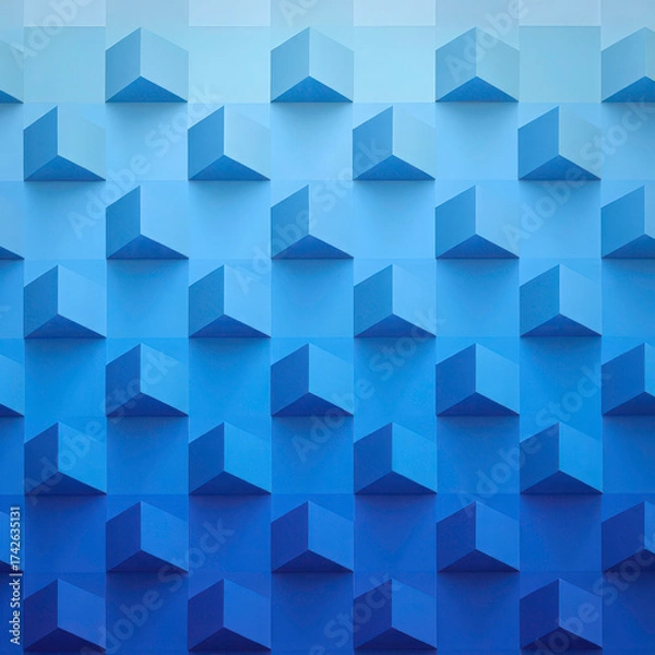 Fototapeta Blue color geometric background. 3d cubes rendering monochrome abstract wallpaper
