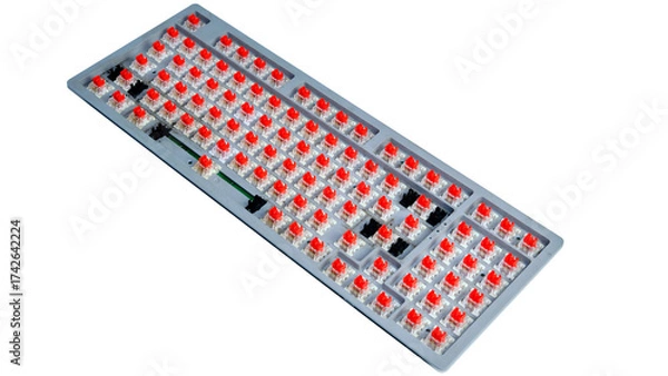 Fototapeta Mechanical Keyboard With Red Switches: Full PCB Layout and Plate Assembly for Tech and DIY Projects
