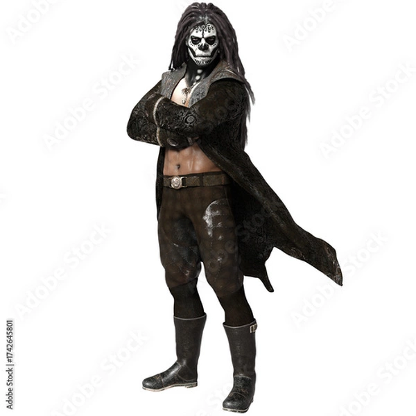 Fototapeta 3D rendered male fantasy character as a voodoo wizard isolated on transparent background. 