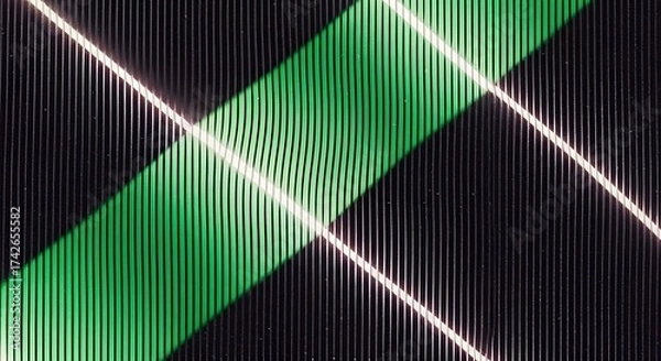 Fototapeta Abstract green and white diagonal stripes with a dark background and light effects