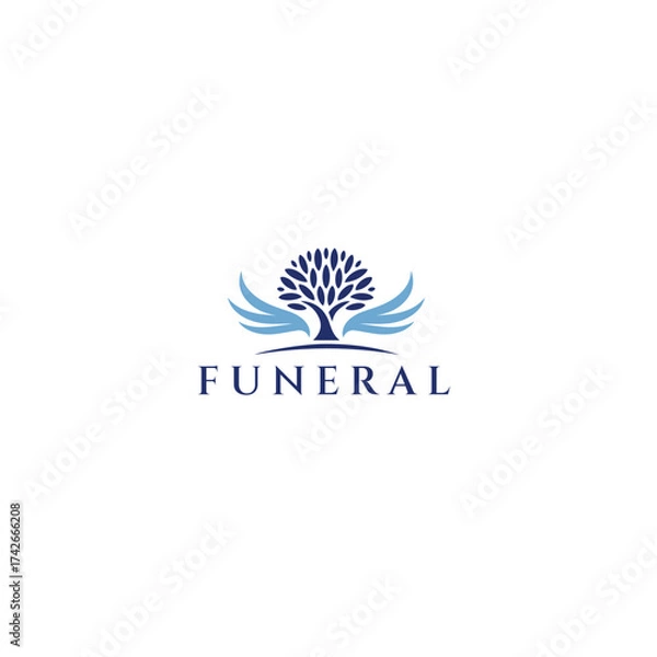 Fototapeta Elegant Funeral Logo with Tree and Wings Symbol