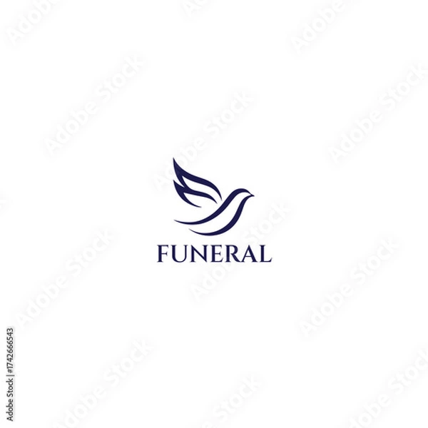 Fototapeta Minimalist Funeral Logo with Dove and Wings Symbol