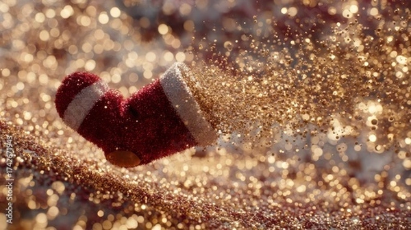 Fototapeta Santa sock floating in zero gravity surrounded by sparkling golden particles