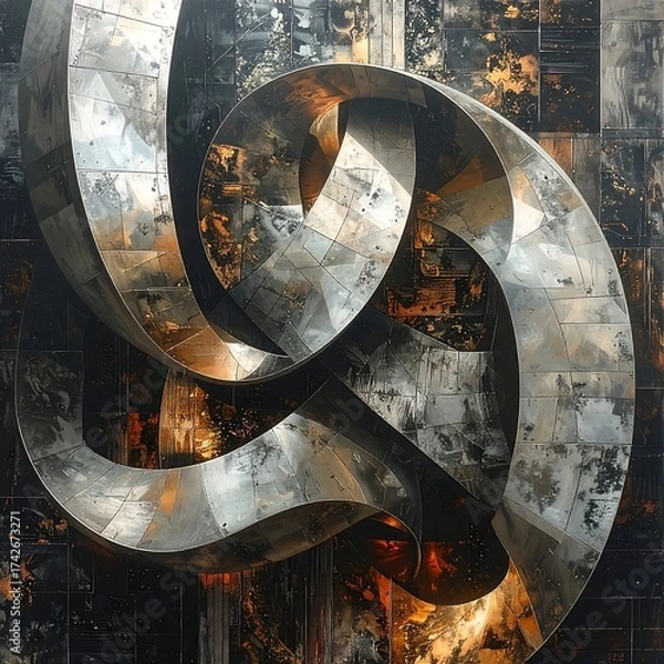 Fototapeta Metallic ribbon design against a contrasting, textured background