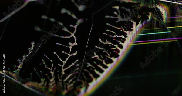 Fototapeta Pixel screen. Distortion noise. Yellow purple color frequency artifacts film futuristic explode liquid wave dark black art abstract bokeh background.