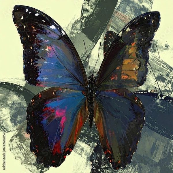 Fototapeta Vibrant Butterfly Artwork, Nature Abstract, Digital Illustration, Enigmatic Colors, Artistic Expression