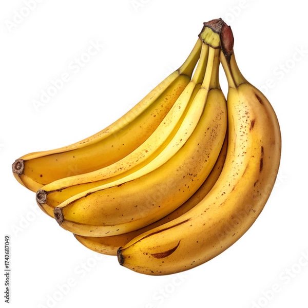 Fototapeta Bunch of ripe yellow bananas with brown spots on black background fruit