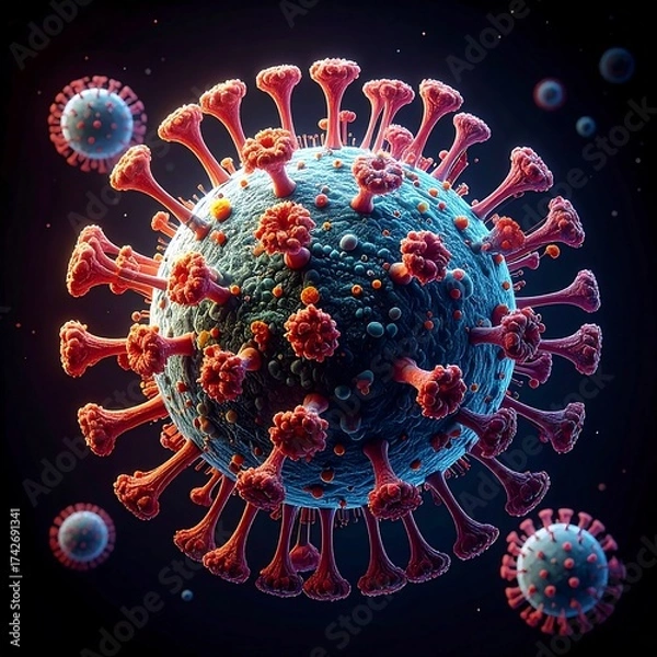 Fototapeta Microscopic view depicting the structure of a spherical virus particle