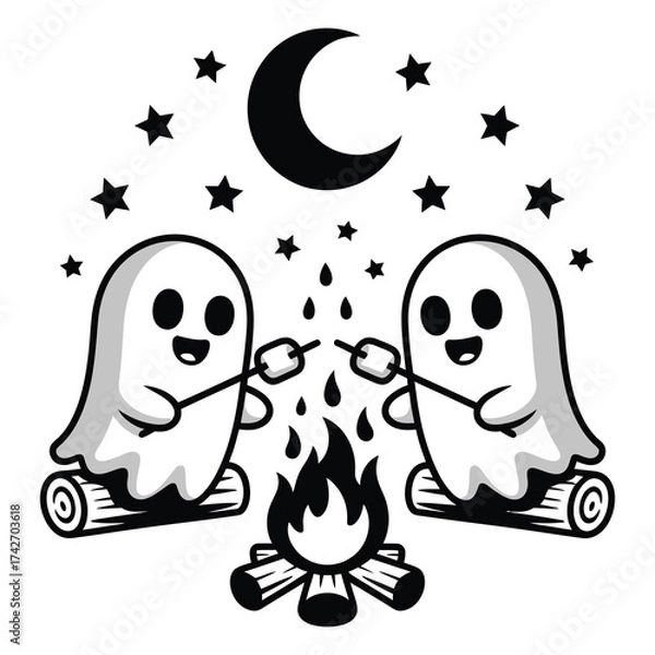 Fototapeta Cute Ghosts Camping Vector