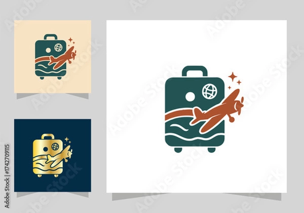 Fototapeta Travel Suitcase logo, suitcase logo with airplane icon vector design