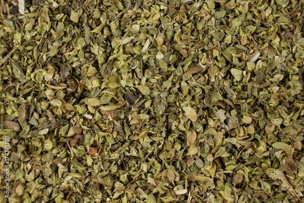 Fototapeta Top View of Dried Oregano. Macro Background for Food Styling.