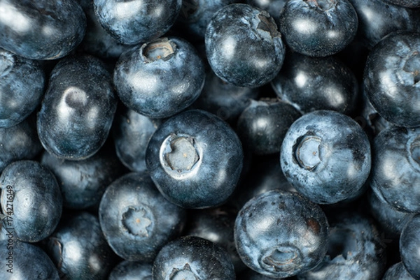 Fototapeta Healthy Ripe Blueberries Macro. Superfood Close-Up Pattern.
